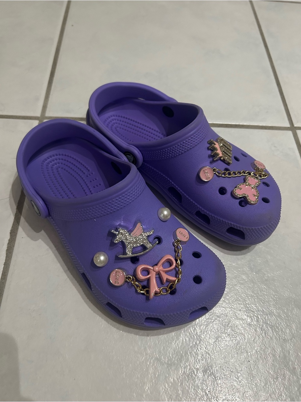 Kids Purple Charm Clog Sandals with Pink Accents